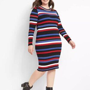 Lane Bryant Red, White, & Blue Striped Ribbed Long Sleeve Sweater Dress | 26/28